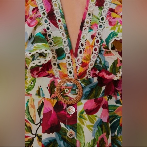 FARM Rio Off White Painted Flowers Romper - Size XS - Picture 3 of 9